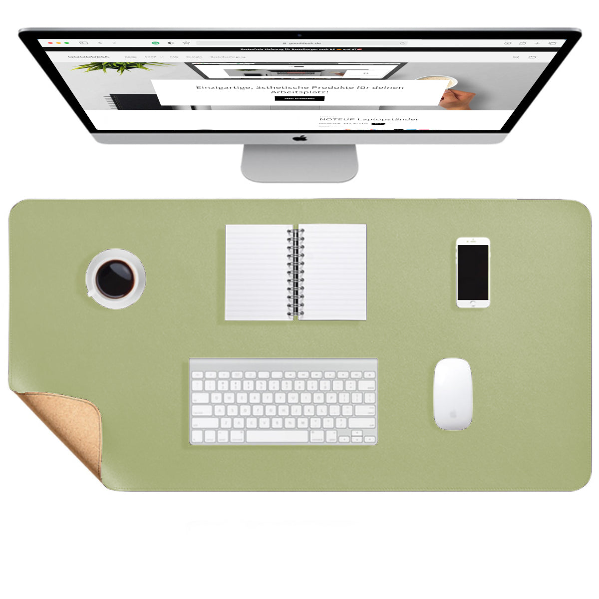 Korkmatte Kork Schreibtischunterlage nachhaltig Eingangsbild shoppen gooddesk hellgrün Wählbild