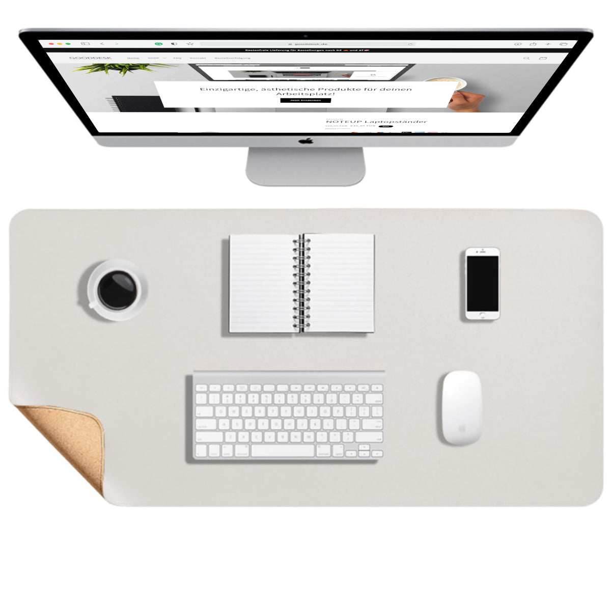 Korkmatte Kork Schreibtischunterlage nachhaltig Eingangsbild shoppen gooddesk grau Wählbild