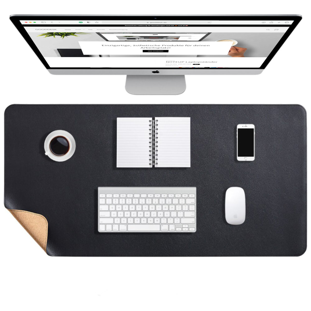 Korkmatte Kork Schreibtischunterlage nachhaltig Eingangsbild shoppen gooddesk schwarz Wählbild