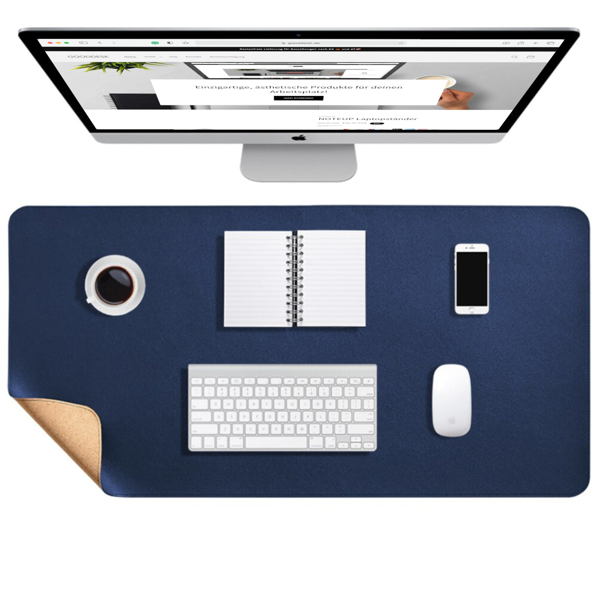 Korkmatte Kork Schreibtischunterlage nachhaltig Eingangsbild shoppen gooddesk blau Wählbild
