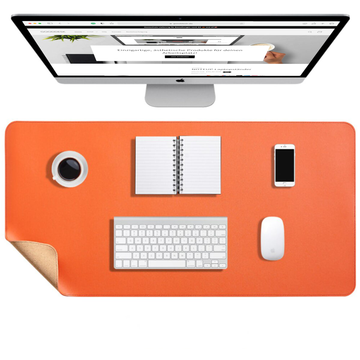 Korkmatte Kork Schreibtischunterlage nachhaltig Eingangsbild shoppen gooddesk orange Wählbild