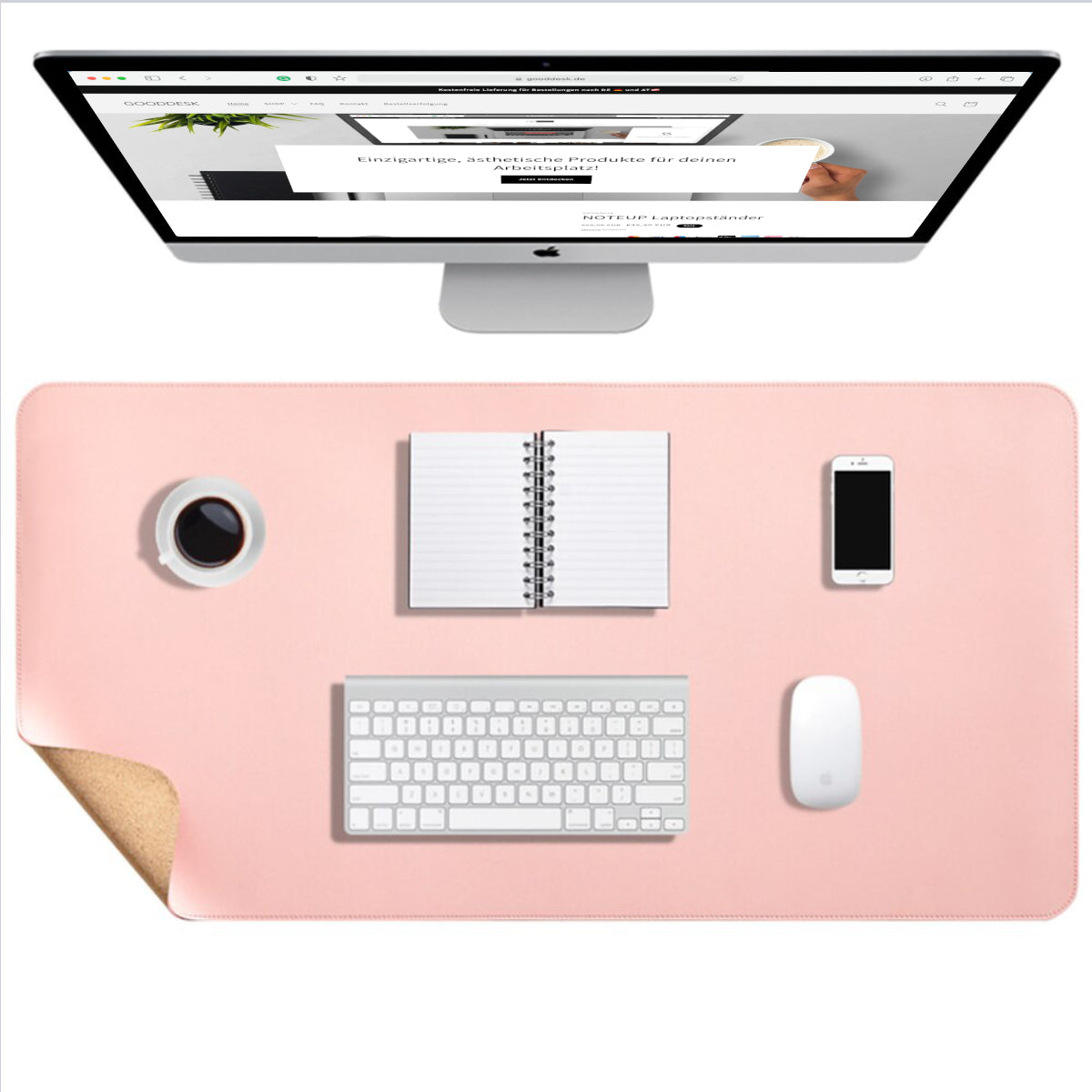 Korkmatte Kork Schreibtischunterlage nachhaltig Eingangsbild shoppen gooddesk rosa Wählbild